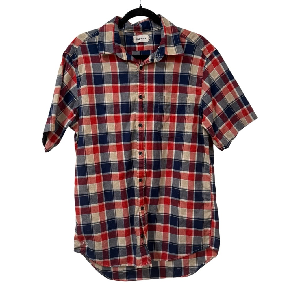 Taylor Stitch organic cotton plaid button down shirt red blue small classic